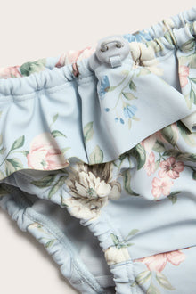 Baby blue floral swim bottoms with frill