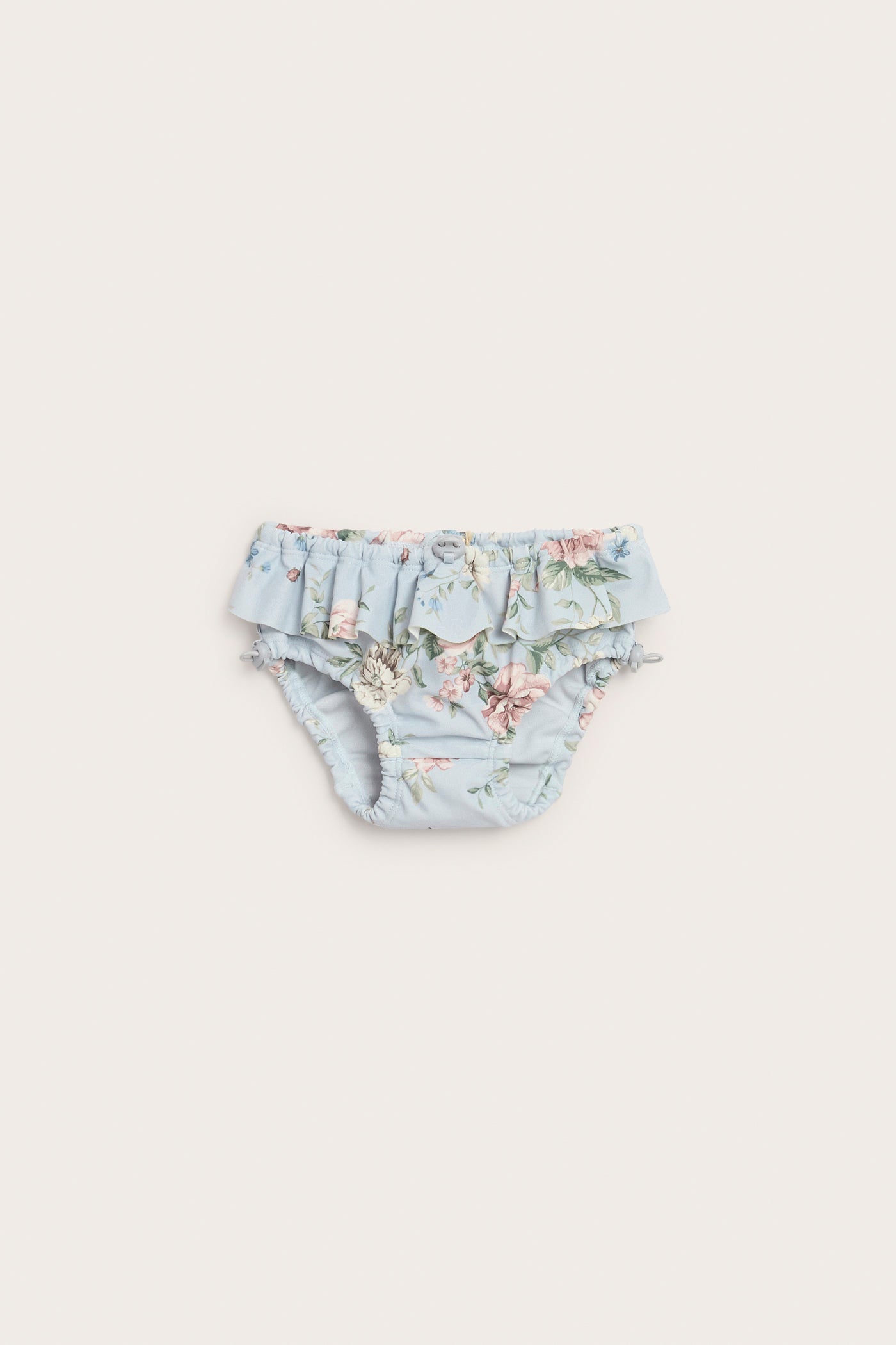 Baby blue floral swim bottoms with frill