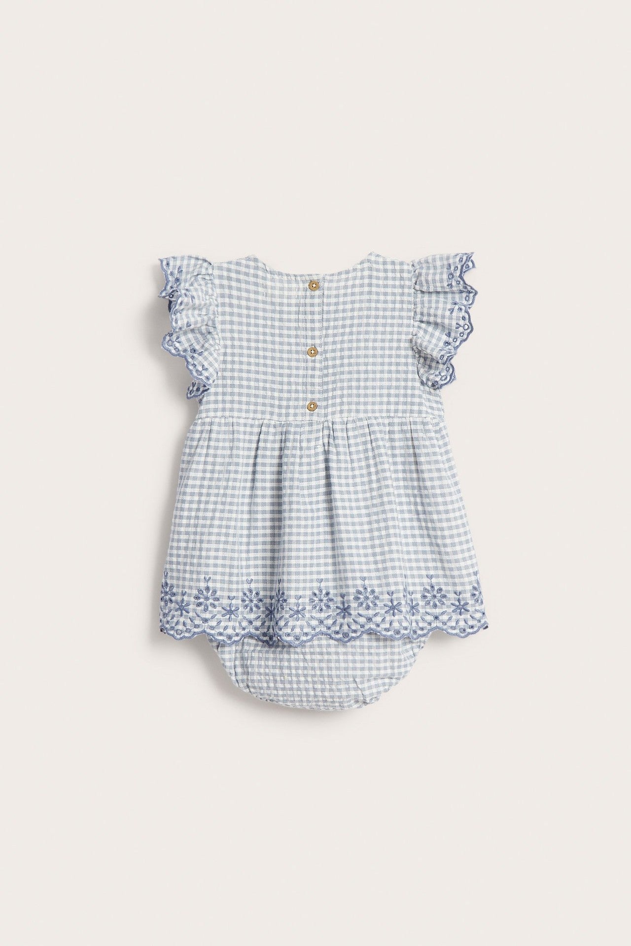 Baby checked bodysuit with frills and embroidery