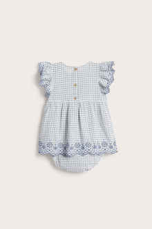 Baby checked bodysuit with frills and embroidery