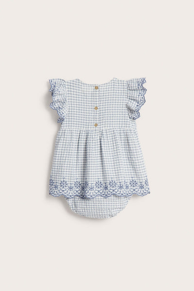 Baby checked bodysuit with frills and embroidery