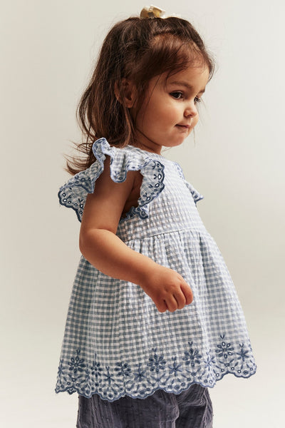 Baby checked bodysuit with frills and embroidery