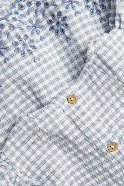 Baby checked bodysuit with frills and embroidery