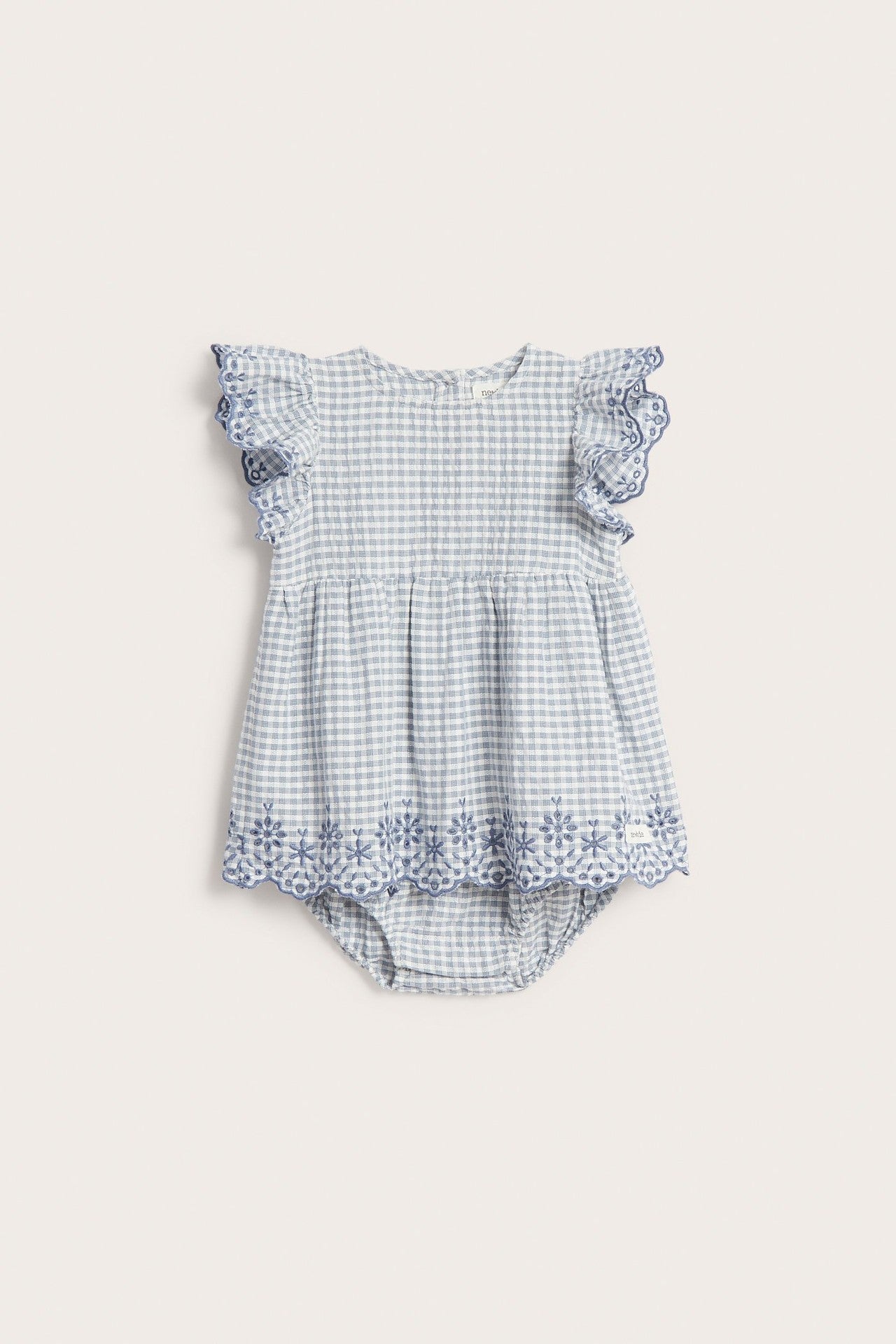 Baby checked bodysuit with frills and embroidery