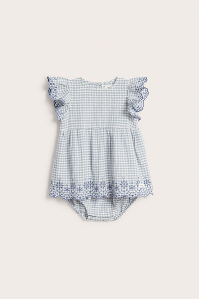 Baby checked bodysuit with frills and embroidery