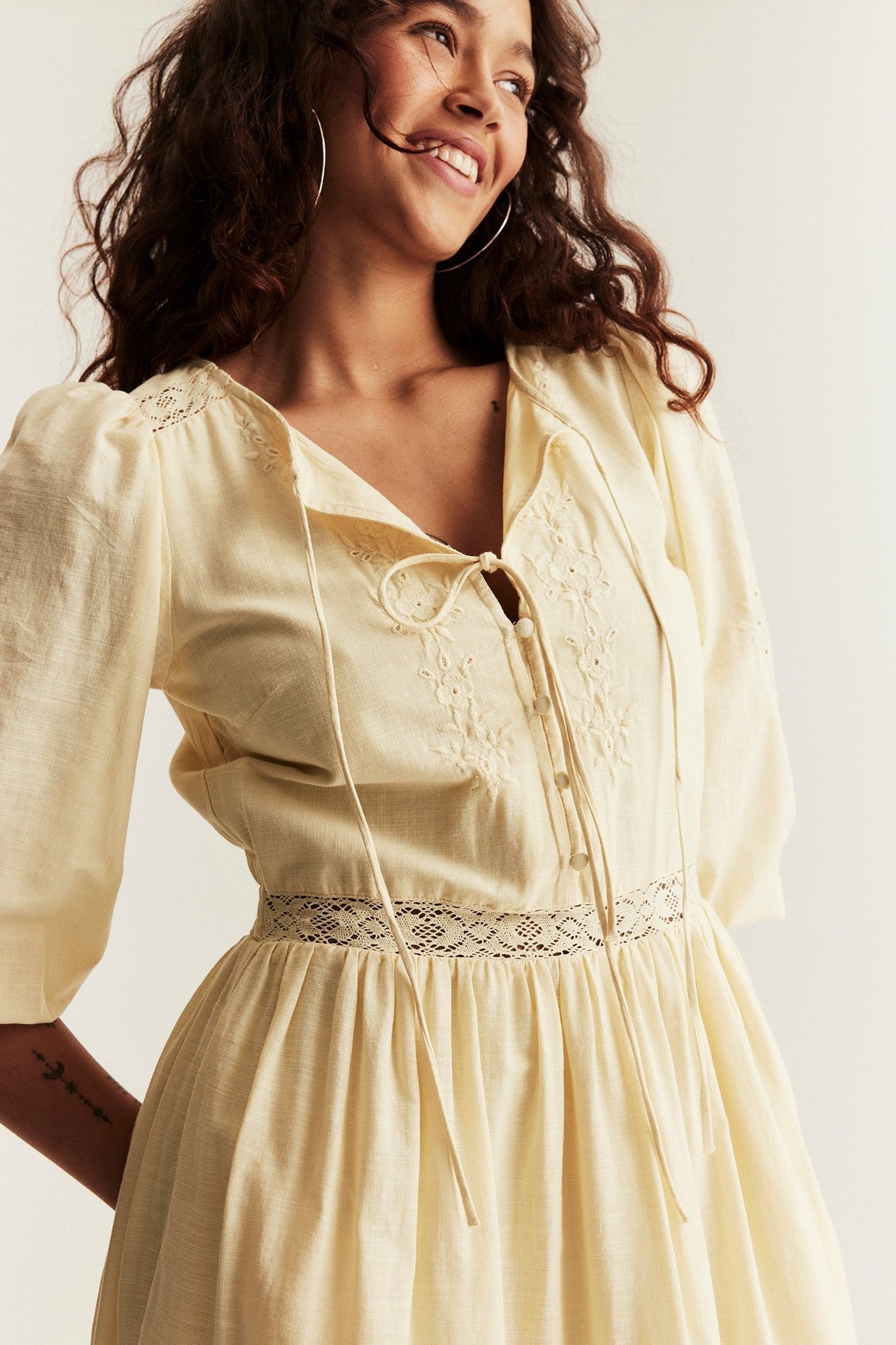 Women's yellow embroidered dress