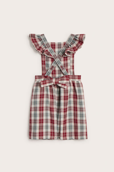 Kids' red checked apron with frill detail