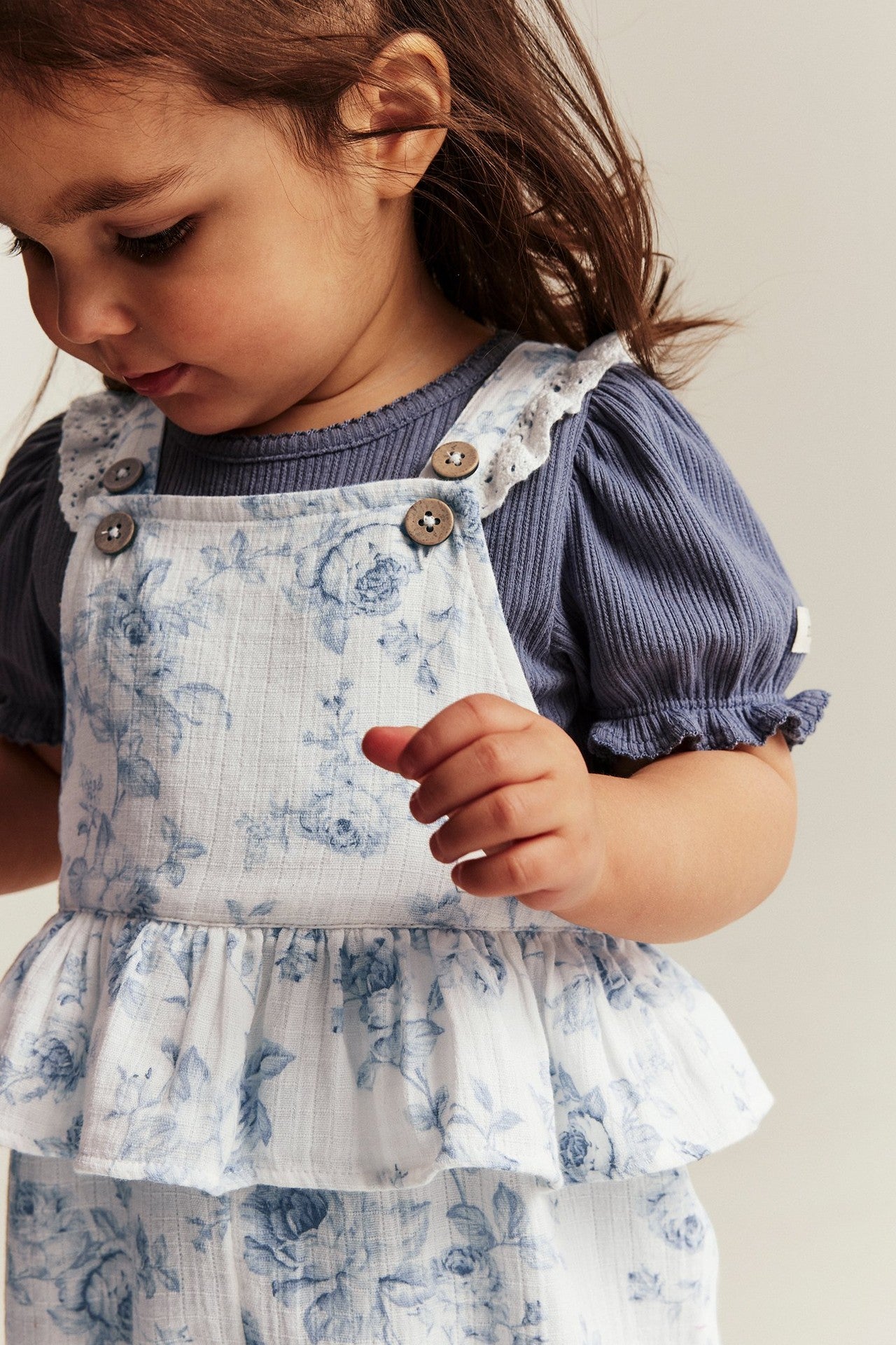 Baby floral dungarees with frill