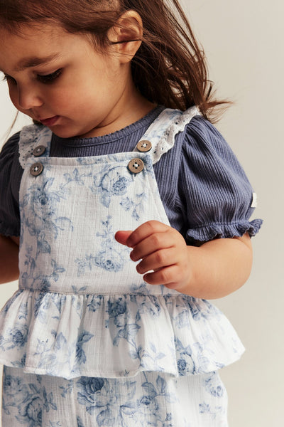 Baby floral dungarees with frill