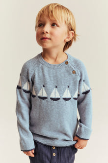 Kids blue jumper with sailboats