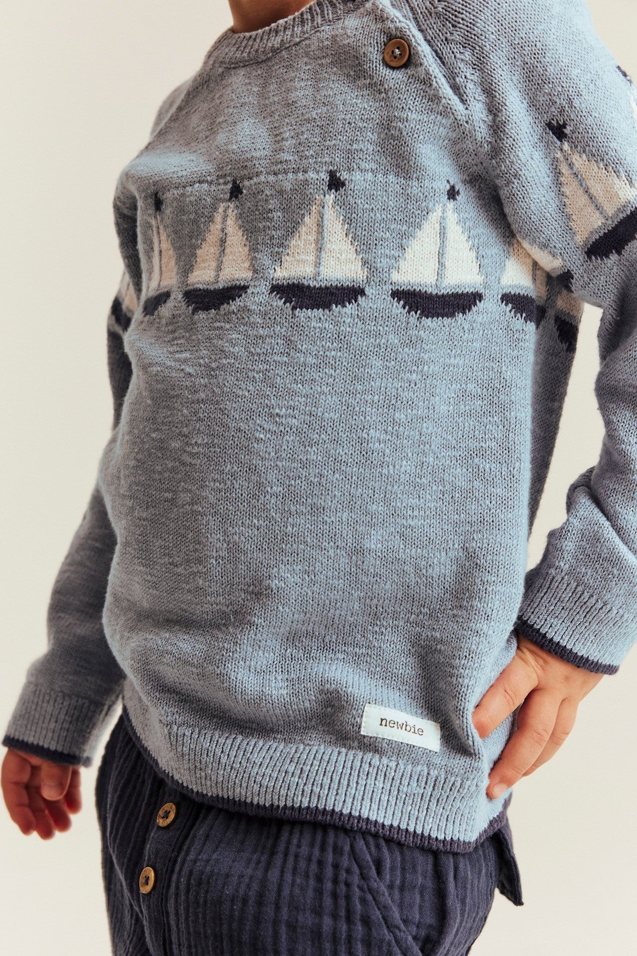 Kids blue jumper with sailboats
