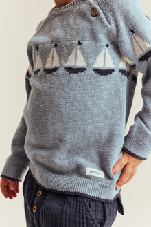 Kids blue jumper with sailboats