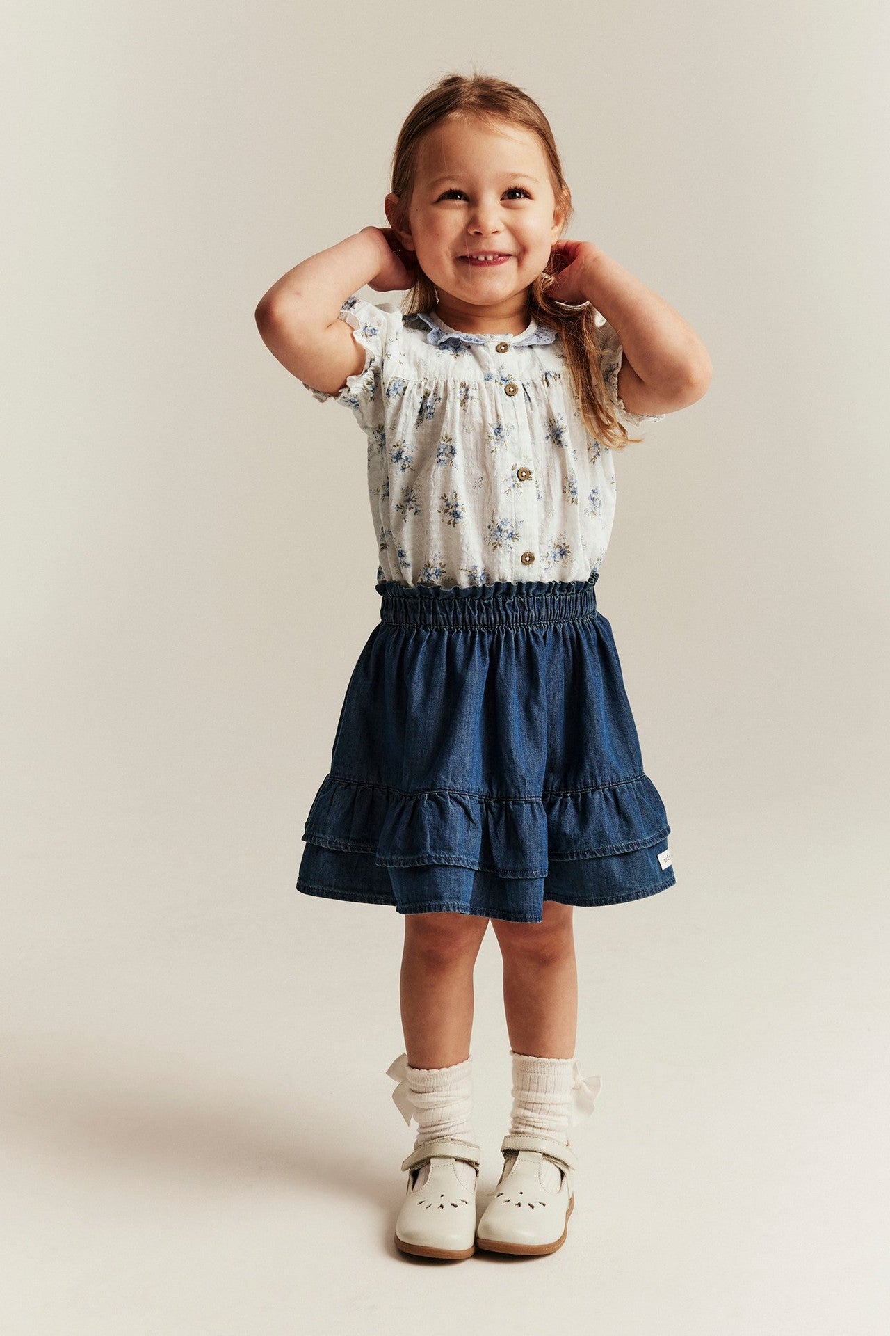 Kids white floral short sleeve blouse