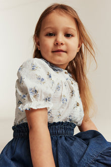 Kids white floral short sleeve blouse
