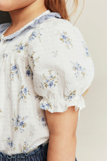 Kids white floral short sleeve blouse