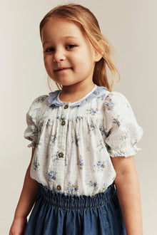 Kids white floral short sleeve blouse