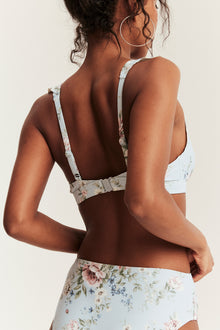 Women's blue floral frill bikini top