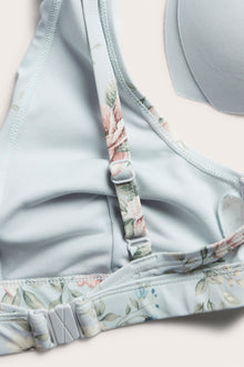 Women's blue floral frill bikini top