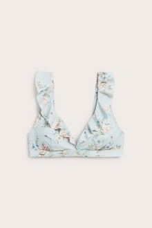 Women's blue floral frill bikini top
