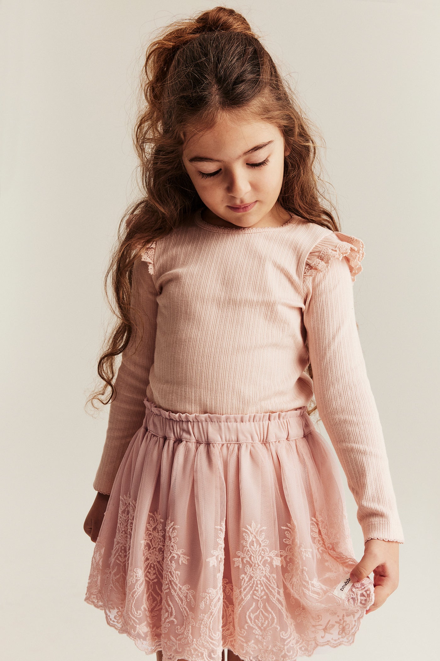 Baby & kids' pink embroidered mesh skirt