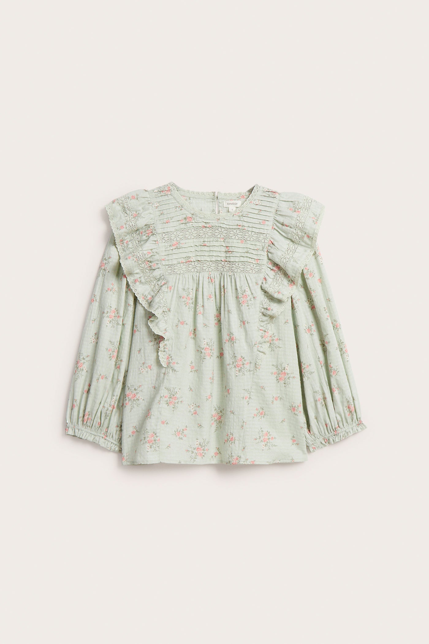 Women's green floral lace blouse with 3/4 sleeves