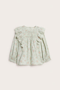 Women's green floral lace blouse with 3/4 sleeves