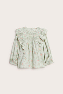 Women's green floral lace blouse with 3/4 sleeves