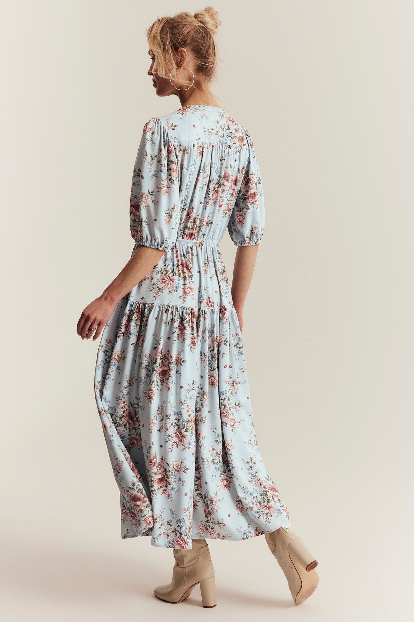 Women's blue floral viscose dress
