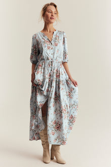Women's blue floral viscose dress