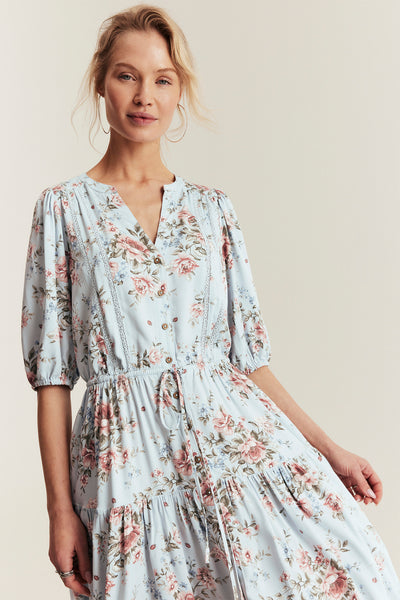 Women's blue floral viscose dress