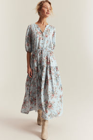 Women's blue floral viscose dress