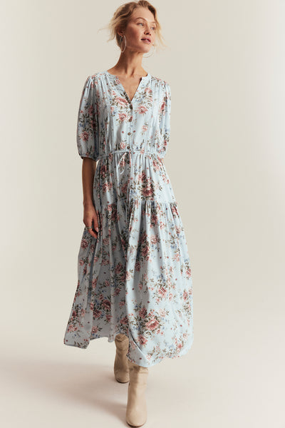Women's blue floral viscose dress