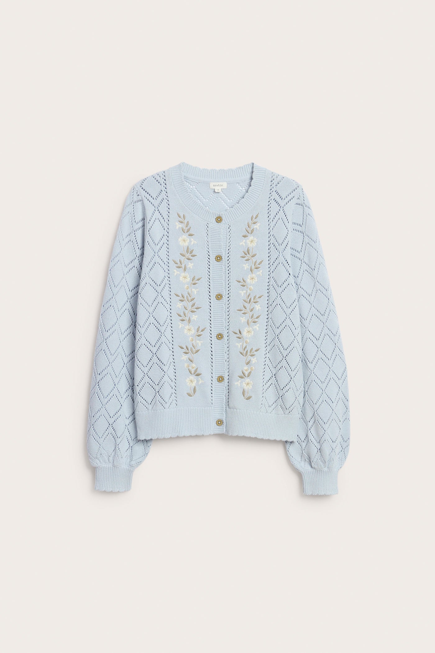 Women's blue knitted cardigan with flowers