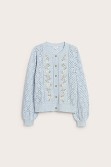 Women's blue knitted cardigan with flowers