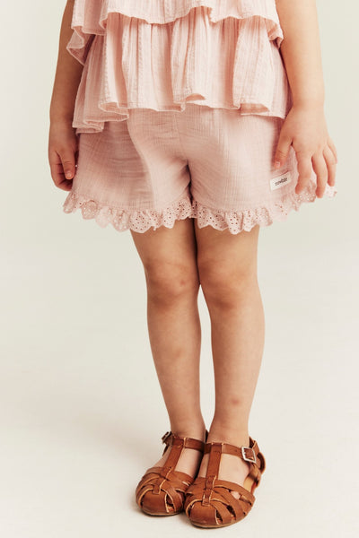 Kids pink woven shorts with frill