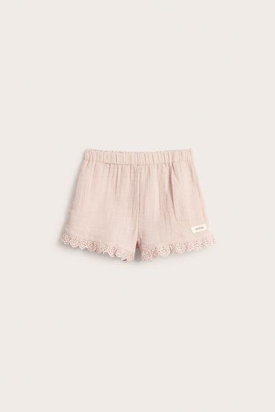 Kids pink woven shorts with frill