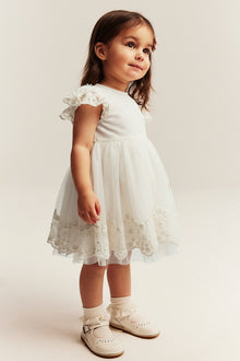 Baby & Kids white mesh dress with embroidery