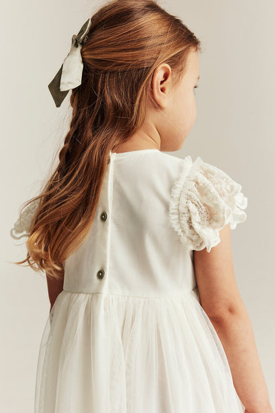 Kids white mesh dress with embroidery