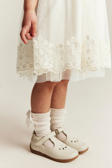 Kids white mesh dress with embroidery