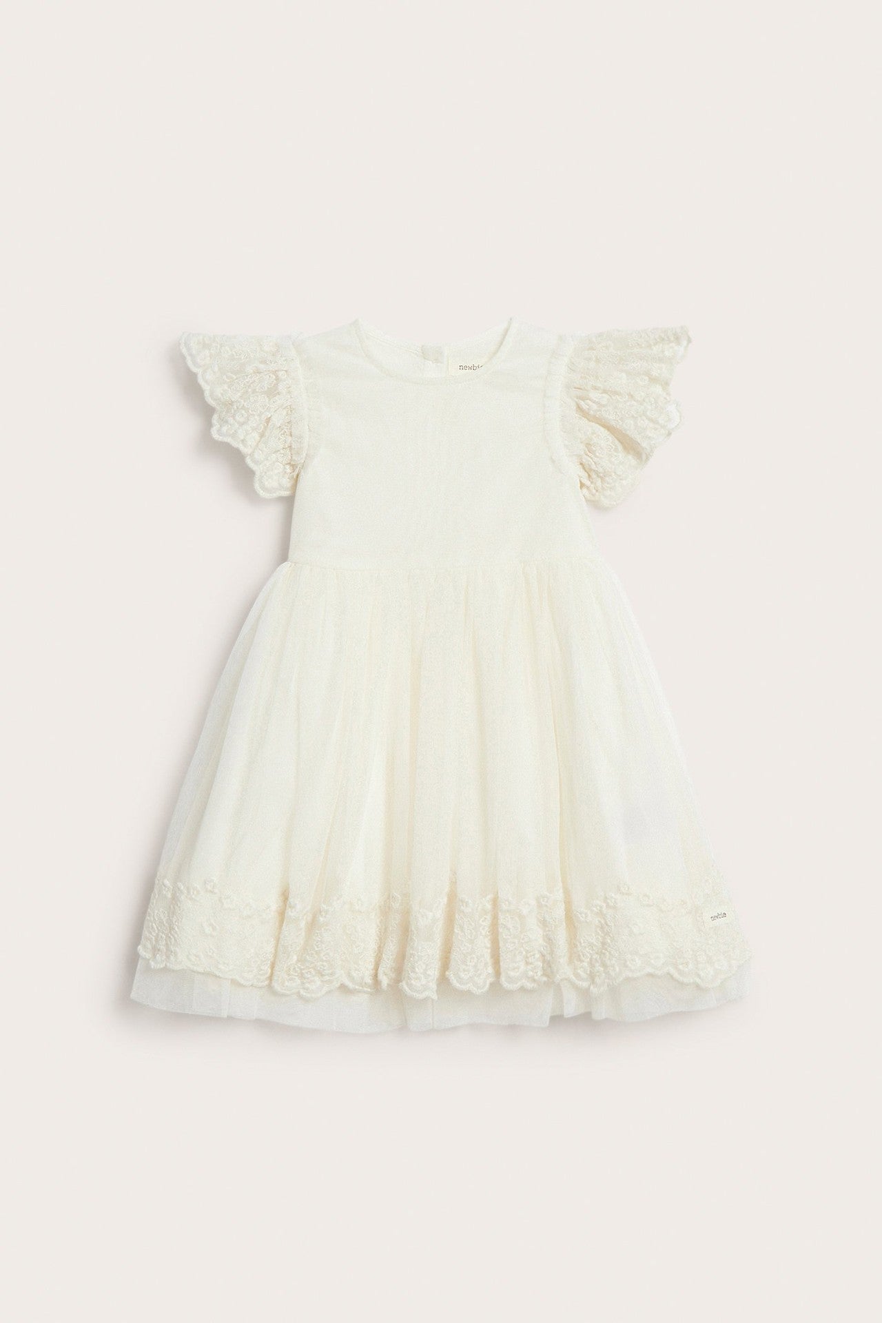 Kids white mesh dress with embroidery