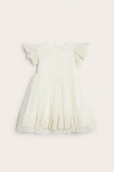 Kids white mesh dress with embroidery
