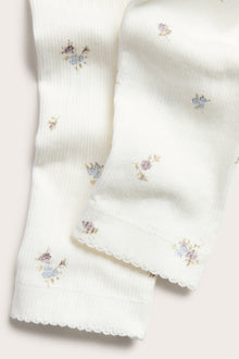 Baby white floral ribbed leggings