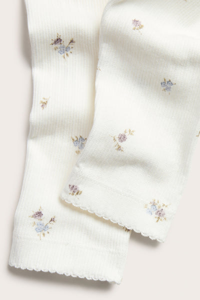 Baby white floral ribbed leggings