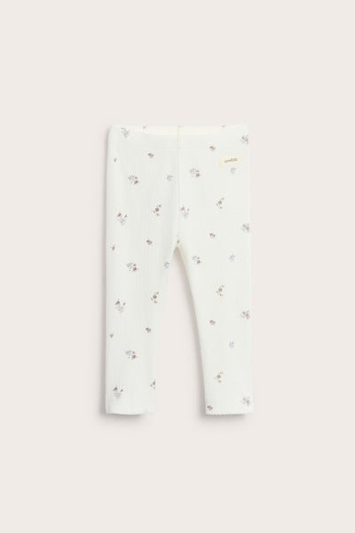 Baby white floral ribbed leggings