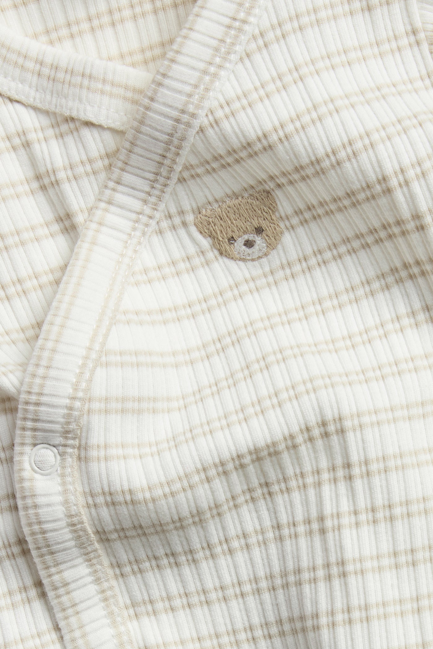 Baby beige striped wrap-over teddy bear bodysuit