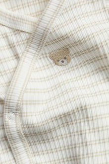 Baby beige striped wrap-over teddy bear bodysuit