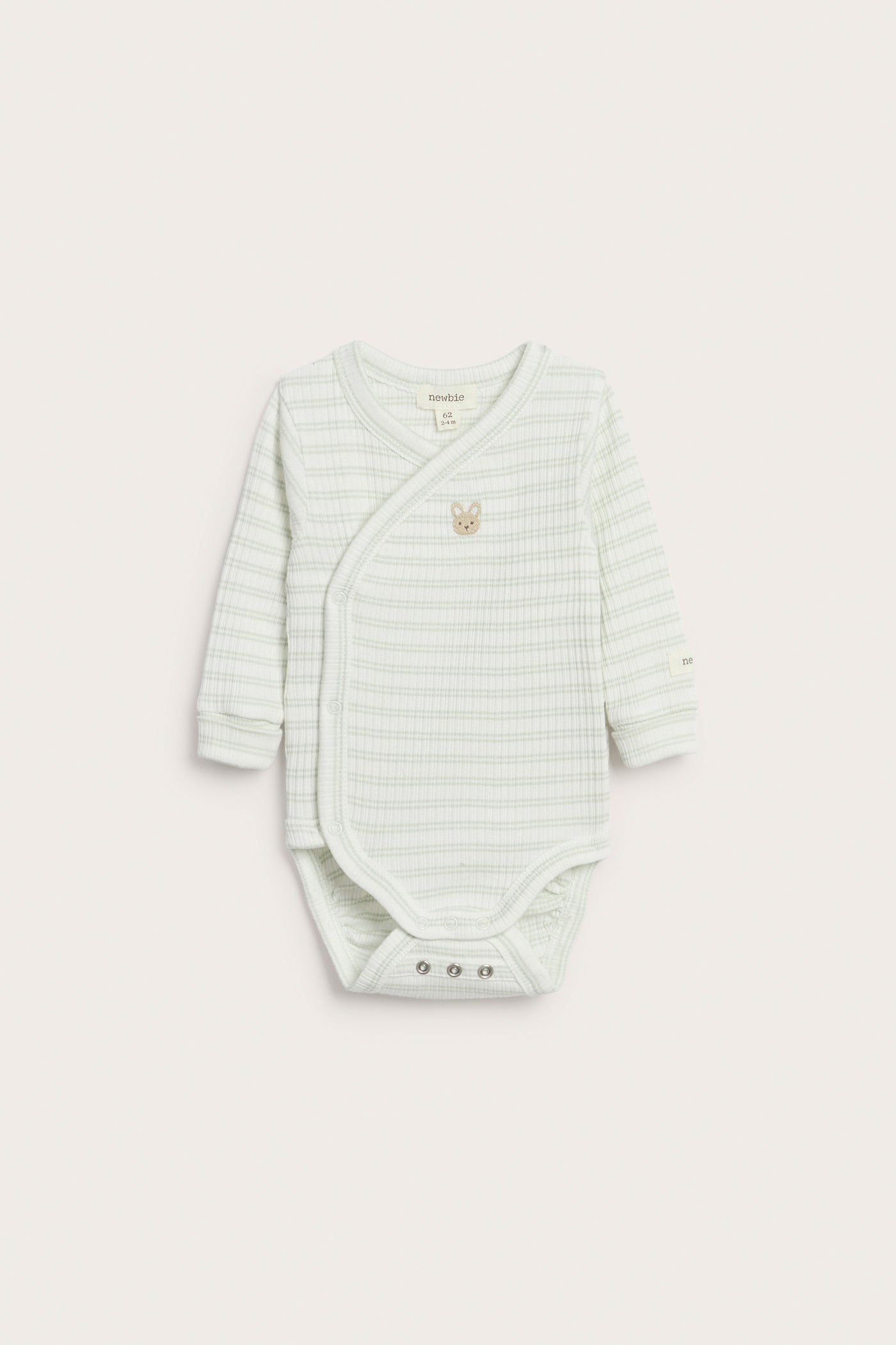 Baby green striped wrap bodysuit with rabbit