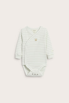 Baby green striped wrap bodysuit with rabbit