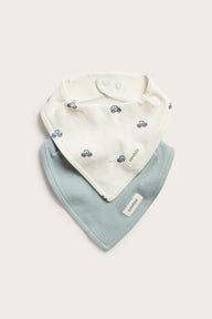 Baby white/blue car bibs 2-pack