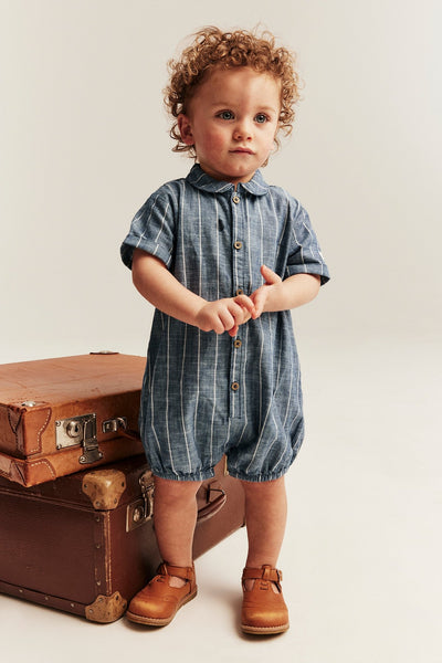 Baby blue striped woven romper